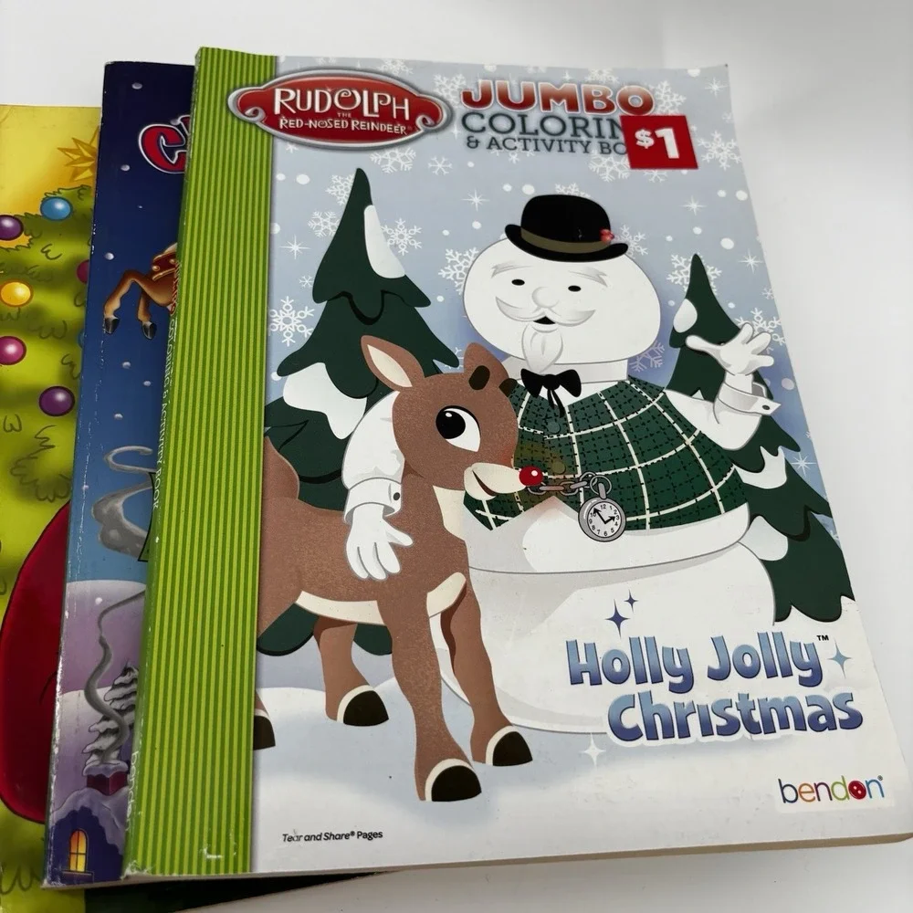 Set of 3 Christmas‎ Kid's Popular Coloring & Activity Books Rudolph Santa